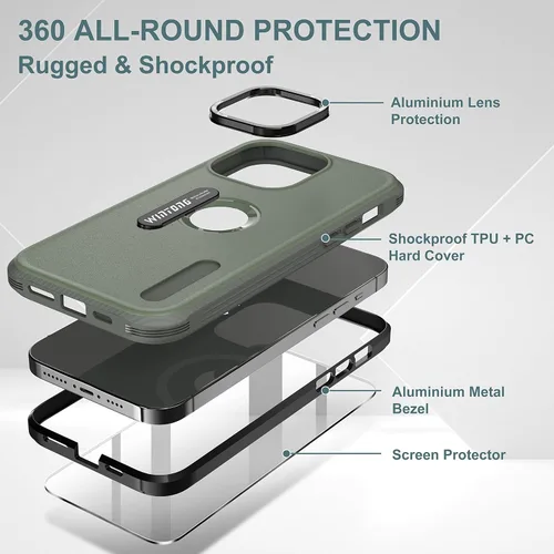 Vista 2 de WINTONG Funda magnética compatible con iPhone 13 Pro Max de 6.7 pulgadas, protección de cuerpo completo, resistente a prueba de golpes, funda rígida
