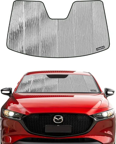 Vista 7 de Pigenius Parasol de parabrisas para Mazda 3 2019-2025 (Sedan/Hatchback), acabado plateado metálico Brushed Silver