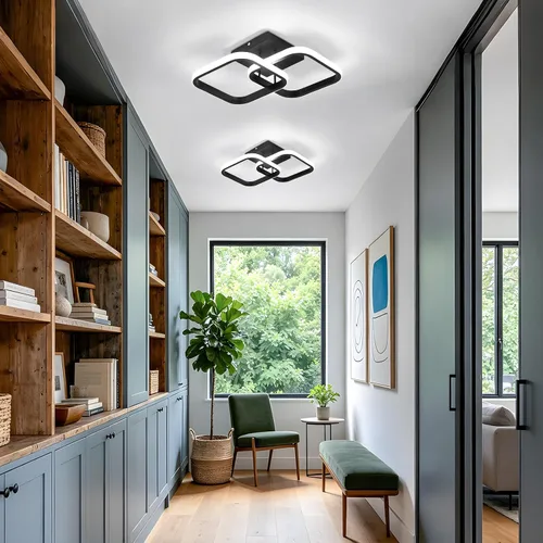 Vista 2 de CANEOE Lámpara LED de techo de pasillo de 15.75 pulgadas, lámpara de techo LED moderna cuadrada de 6000 K, lámpara de techo negra de 25 W para Negro