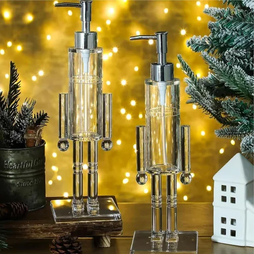 Vista 6 de Dispensador de jabón Cascanueces, Dispensador de jabón navideño Cascanueces de acrílico transparente, Dispensador decorativo recargable con Bomba