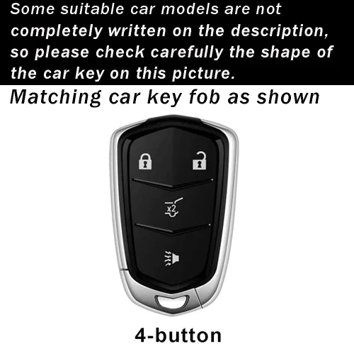Vista 2 de ontto Protector de llave de automóvil compatible con Cadillac de 4 botones, carcasa de TPU suave con borde plateado para Escalade CTS SRX XT5 ATS