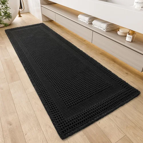 Vista 18 de AMOAMI Tapete de baño absorbente, diseño de punto gofre, antideslizante, lavable a máquina, con borlas, ultrasuave, bohemio, para piso, 2 x 4 pies