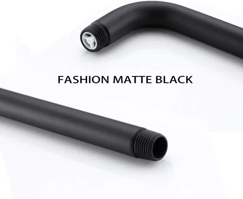 Vista 3 de Extensor de brazo de ducha negro mate, brazo de extensión de cabezal de ducha de lluvia de 90 grados con brida, brazos de ducha de 16 pulgadas