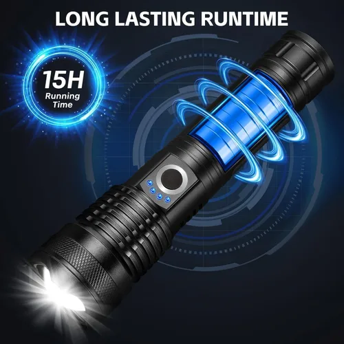 Vista 4 de Paquete de 3 linternas LED recargables de 990,000 lúmenes, ajustables, 5 modos, IPX7 impermeable, potentes luces flash de mano para camping