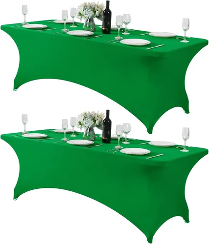 Vista 150 de Mantel de elastano para mesa de 6, 4 o 8 pies, universal, ajustable, para fiestas, banquetes, bodas y eventos, color verde manzana
