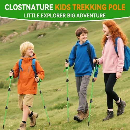 Vista 6 de Clostnature Bastones de senderismo para niños, bastones de senderismo plegables y ligeros, paquete de 2 bastones de aluminio para niños