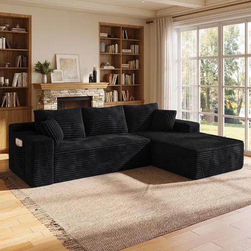 Vista 28 de WINBOY Sofás deshuesados en forma de L de 106 pulgadas para sala de estar, cómodo sofá modular de pana comprimido con bolsillo lateral, Chiase