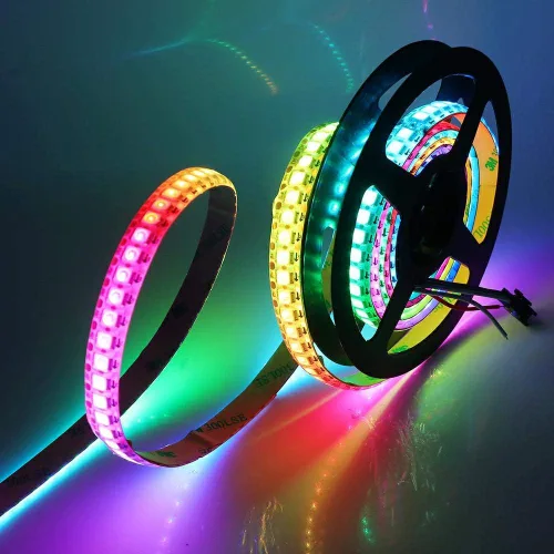Vista 4 de WS2812B Tira de luz LED direccionable individual SMD 5050 144Pixeles RGB Pixel Strip DC5V (3.2FT 144LEDS no impermeable, PCB negro)