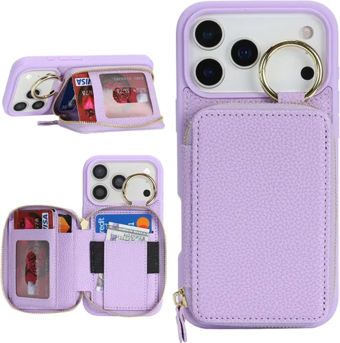 Vista 22 de Funda compatible con iPhone Air Wallet con tarjetero para iPhone Air, funda con cremallera y ranura para mujer, 5G de 6.5 pulgadas, color oro rosa