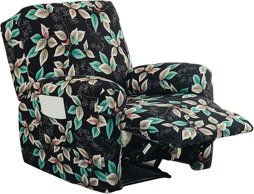 Vista 32 de NILUOH Funda para sillón reclinable, 4 piezas, elástica, estampada, con bolsillo lateral, funda para sofá reclinable, antideslizante, ajustable, 16