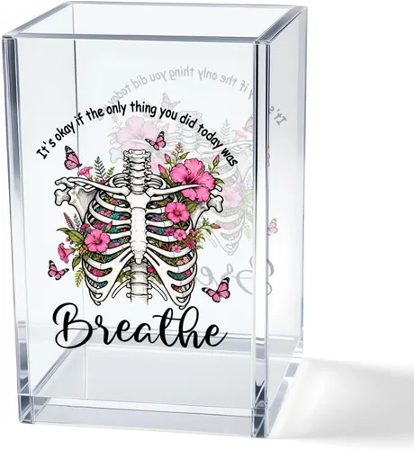 Vista 7 de Just breathe - Paquete de 2 portalápices cosméticos de acrílico tipo vaso, organizador de brochas de maquillaje inspirador Hope, regalos de fe