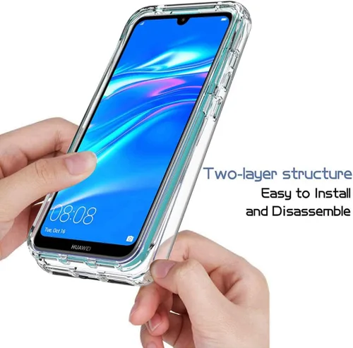Vista 4 de Funda transparente compatible con Y7 2019/Y7 Prime 2019, Dub-LX1 con protector de pantalla de vidrio templado, bonito protector de cristal a prueba