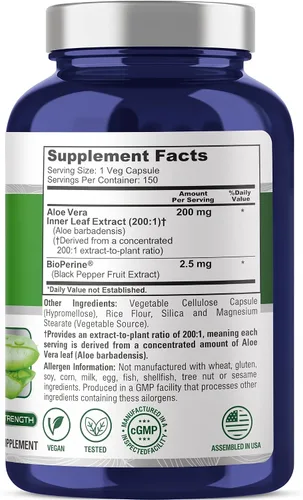 Vista 2 de NusaPure Aloe Vera, vegano, 200 mg, 150 cápsulas vegetales - 150 porciones