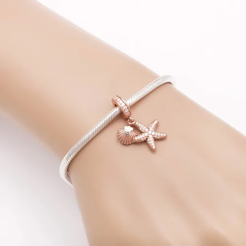 Vista 4 de Abalorios de estrella de mar de mar de plata de ley 925 colgantes espaciadores con piedra CZ para pulseras Pandora