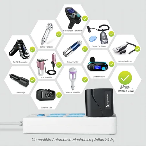 Vista 2 de RoyPow Convertidor de CA a CC Transformador de fuente de alimentación 2A/24W Adaptador AC/DC 110V/120V a 12V Enchufe para encendedor de cigarrillos