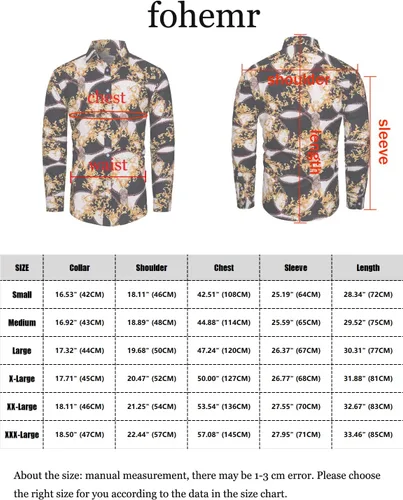 Vista 6 de fohemr Camisas de vestir de lujo para hombre, diseño barroco de cadena dorada, casual, manga larga, con botones, para fiesta, color negro