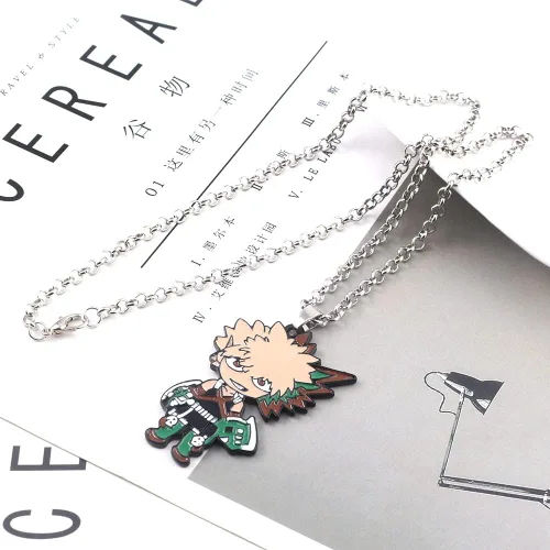Vista 6 de MHA Bakugo Charm Keychain Necklace Set - Anime Characters Deku Todoroki Pendant Necklace - Christmas Cosplay Gifts for Kids Girls Teens Women Men