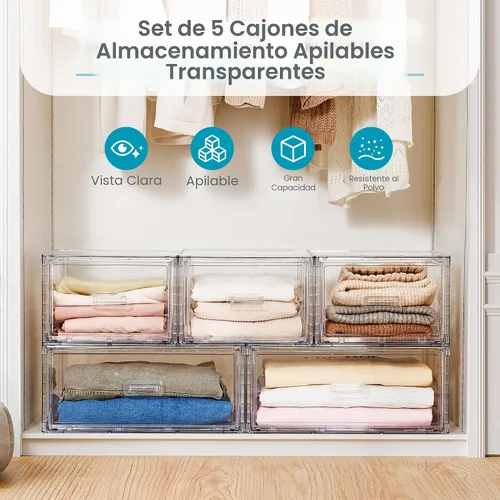 Vista 3 de Vtopmart Juego de 5 cajones apilables de almacenamiento grandes y medianos