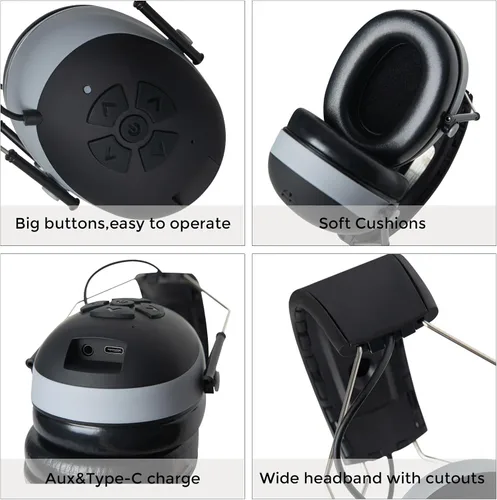 Vista 7 de Protección auditiva Bluetooth NRR 25dB micrófono integrado, protección auditiva recargable con Bluetooth, auriculares con cancelación de ruido manos