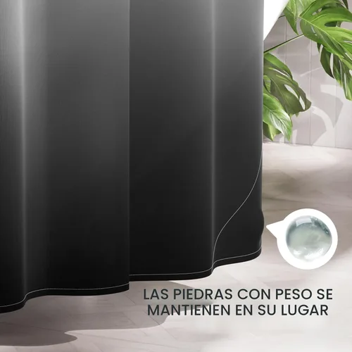 Vista 7 de AmazerBath Cortina de ducha, juego de cortina de tela ombre negra con 12 ganchos, cortina de ducha lavable de tela en negro y blanco, cortina