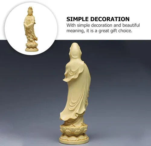 Vista 7 de ABOOFAN 1 adorno de bodhisattva Guanyin estatua de decoración de madera escultura artesanías Guanyin estatua de madera adorno de escritorio