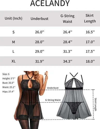 Vista 6 de ACELANDY Sexy Lingerie for Women Lace Babydoll Chemise Backless Nightgown Sleepwear Lingerie Set