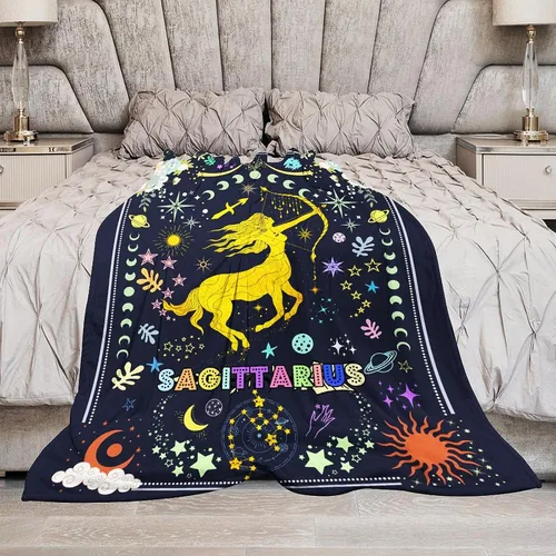 Vista 4 de Manta de caricatura de sagitario con constelaciones, manta suave de franela de horóscopo astrología, signo del zodiaco, 50 x 40 pulgadas