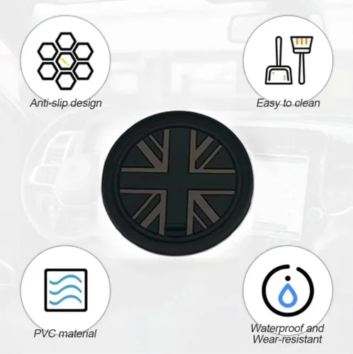 Vista 4 de Mini F55 F56 Posavasos para Coche, Juego de 3 Posavasos Antideslizantes Caja de Almacenamiento Alfombrilla de Silicona Antiimpacto para Portavasos