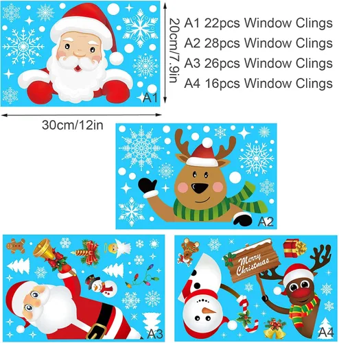 Vista 11 de Decoraciones de Navidad para ventana, 160 calcomanías de copo de nieve de Navidad para ventana, calcomanías de copo de nieve de Navidad