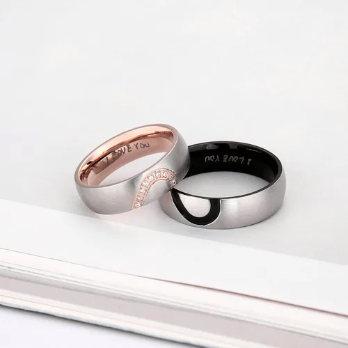 Vista 4 de ANAZOZ Anillo de promesa de corazón de amor real para parejas, de acero inoxidable, anillo superior, 0.236in