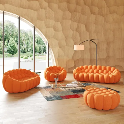 Vista 6 de Juego de sofá curvado de burbujas, cómodo sofá tapizado, tela de malla 3D en forma de panal moderno para sala de estar, apartamento
