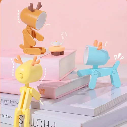 Vista 2 de Mini luz nocturna para niños, luz LED creativa con diseño de ciervos y perros, lámparas de animales lindos portátiles para niñas, niños, dormitorio