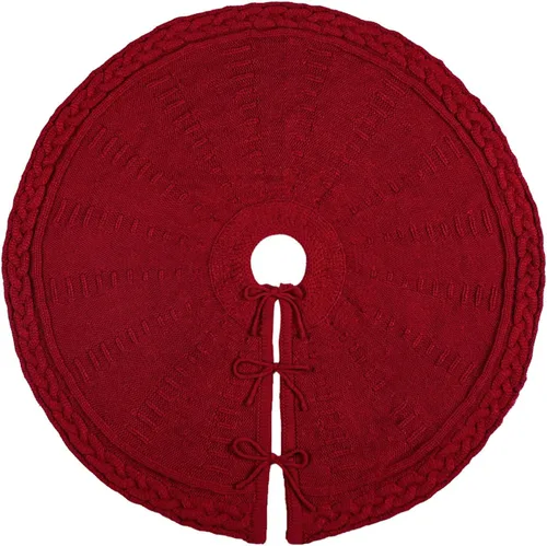 Vista 7 de Falda de árbol de Navidad de 36 pulgadas: falda de árbol de 6 pies, falda de árbol pequeño de punto trenzado color rojo vino, faldas de árbol