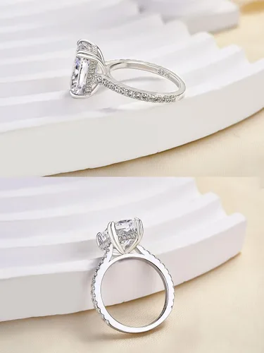 Vista 7 de Impresionante anillo de compromiso de corte radiante de 4.5 quilates para mujer, anillo de diamantes de imitación, anillo de promesa de plata de ley