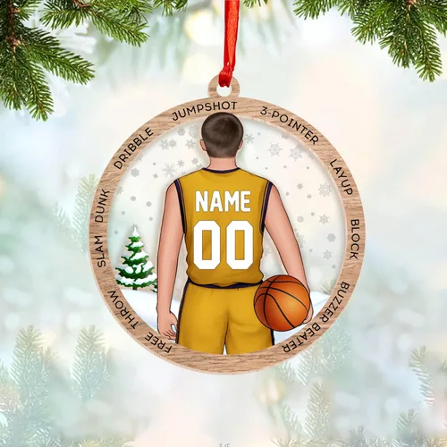 Vista 4 de Adorno Personalizado de Baloncesto 2025 - Adorno de Jugador de Baloncesto - Adornos de Árbol de Navidad de Baloncesto - Regalos de Jugador de Bkb 5