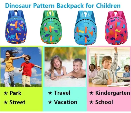 Vista 7 de DB Mini mochila de dinosaurio para niños pequeños con correa, arnés para niños y bebés (azul oscuro)