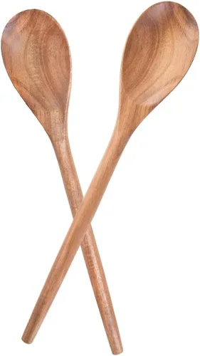 Vista 9 de 2 cucharas de madera de acacia para cocinar, cucharas de cocina de 12 ″ con acabado liso de madera de agarre cómodo, cucharas de madera