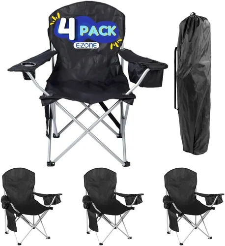 Vista 13 de EZONE Paquete de 2 sillas de campamento con enfriador de hielo integrado, silla portátil, bolsillo de almacenamiento, portavasos y bolsa