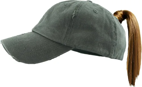Vista 9 de Funky Junque - Gorro de béisbol para mujer, gorro de papá, gorro con cola de caballo, gorro con pelo despeinado, gorro pony. Negro - Malla Beige