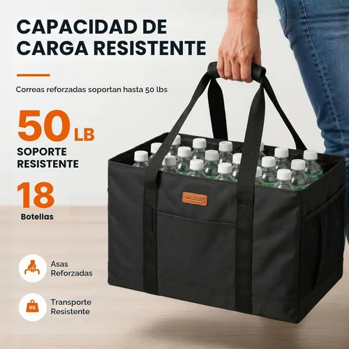 Vista 6 de Bolsa tote grande de WONDAY, bolsa de alimentos plegable y reutilizable, bolsa tote con asas, bolsa de la compra para alimentos, almacenamiento Negro