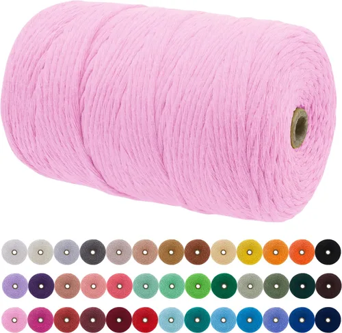 Vista 45 de JeogYong Cordón de macramé de un solo hilo 3 mm x 109 yardas (328 pies) Cuerda de algodón suave Hilo de macramé de 3 mm, suministros de macramé