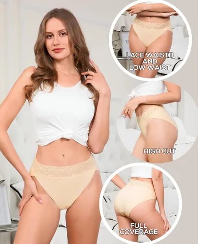 Vista 4 de RHYFF Ropa interior de algodón para mujer, calzones de bikini de corte alto, elásticos, suaves, hipster, tallas S-XXL