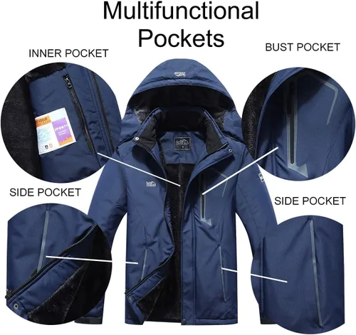 Vista 6 de Pooluly - Chaqueta impermeable de invierno, esquí, snowboard, para hombre, con capucha, rompevientos.