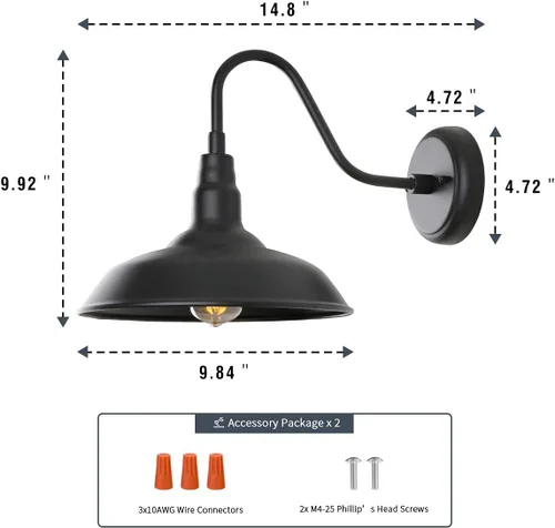 Vista 9 de LM2201-2P - Paquete de 6 (2+4) luces de granero de cuello de cisne de 10 pulgadas para exteriores, color negro mate