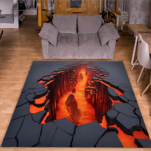 Vista 8 de Alfombra abstracta 3D de 3 x 4 pies, alfombra contemporánea con estampado de rayas irregulares, alfombra grande lavable para sala de estar