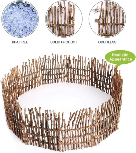 Vista 3 de Volnau Juego de 12 piezas de plástico de madera para valla de corral, accesorios para paneles de caballos, figuras de granja, figuras de animales
