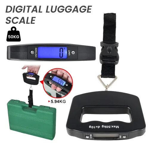 Vista 5 de Paquete de 3 básculas de equipaje, báscula de equipaje de 110.2 lbs110 libras con retroiluminación de pantalla LCD, correa de hebilla portátil