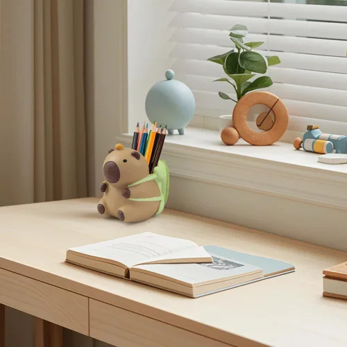 Vista 5 de Geluode Capybara con soporte para lápices de resina de tortuga, organizador de escritorio de diseño animal, soporte para bolígrafos de papelería