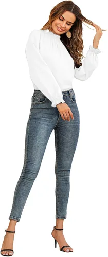 Vista 5 de LYANER Blusa de manga larga con volantes y cuello alto para mujer