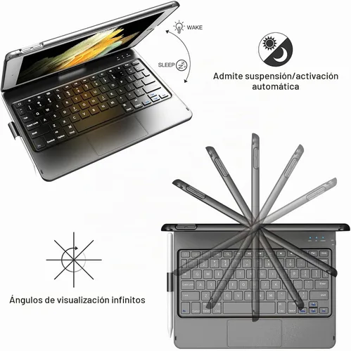 Vista 4 de TQQ Touch Funda para iPad de 9ª generación con teclado (10.2 pulgadas, 2021), trackpad multitáctil, cubierta protectora giratoria de 360°